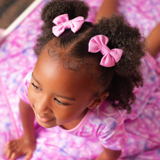 Bubble Gum Pink | Bamboo Pigtail Clip on Bow Set
