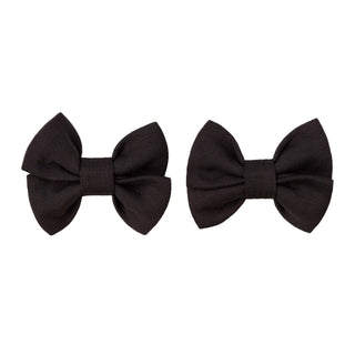 Black | Bamboo Pigtail Clip on Bow Set
