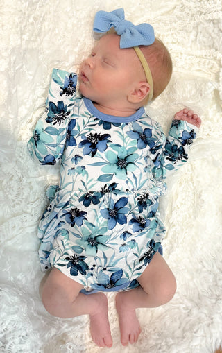 Azure Petals | Baby & Toddler Bamboo Bodysuit Dress