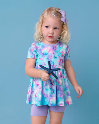 Magical Mermaid Shells | Bamboo Toddler & Girls Peplum Top & Shorts Set