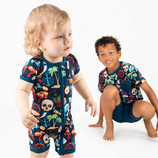 Ahoy Matey | Bamboo Shorty Zipper Romper - Baby, Infant & Toddler