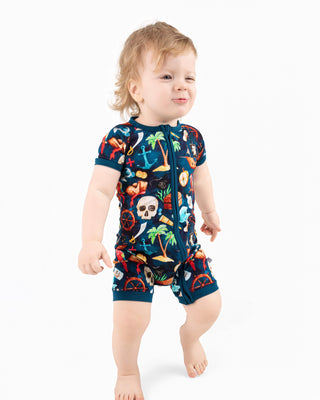 Ahoy Matey | Bamboo Shorty Zipper Romper - Baby, Infant & Toddler