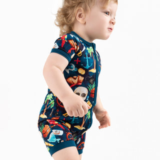 Ahoy Matey | Bamboo Shorty Zipper Romper - Baby, Infant & Toddler