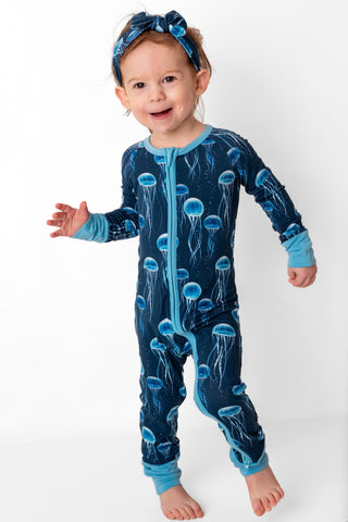 Blue Jellies | Convertible Bamboo Zipper Baby Pajamas