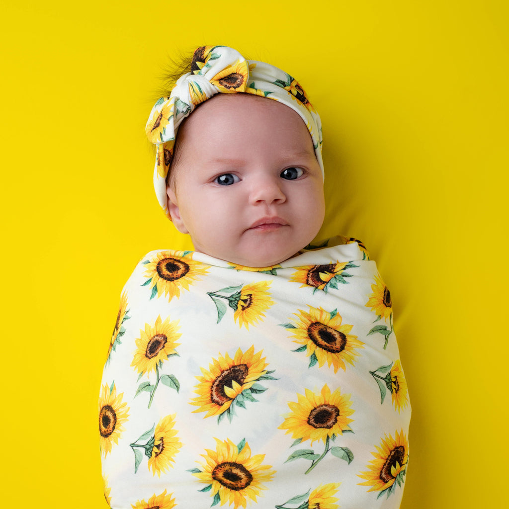 Caden Lane Sunflower Baby Outfit Newborn Printed Knot Gowns Girls