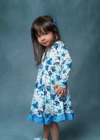 Azure Petals | Toddler & Girls Bamboo Ruffle Twirl Dress