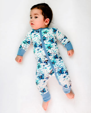 Azure Petals | Convertible Bamboo Zipper Baby Pajamas