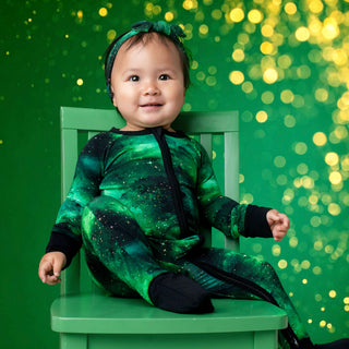 Green Galaxy Elixir | Convertible Bamboo Zipper Baby Pajamas
