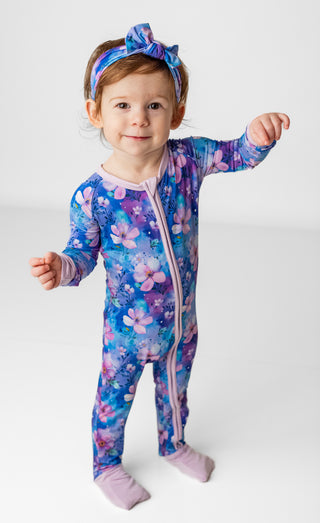 Dreamy Blooms | Convertible Bamboo Zipper Baby Pajamas