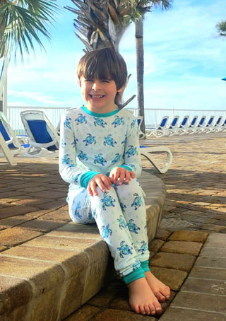 Sea of Turtles | Two-Piece Bamboo Long Sleeve Toddler & Kids Pajamas