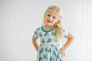 Sea of Turtles | Toddler & Girls Bamboo Ruffle Twirl Dress