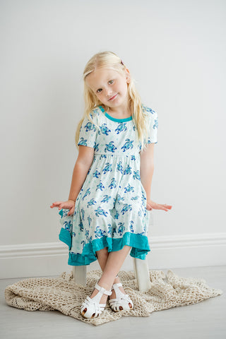 Sea of Turtles | Toddler & Girls Bamboo Ruffle Twirl Dress