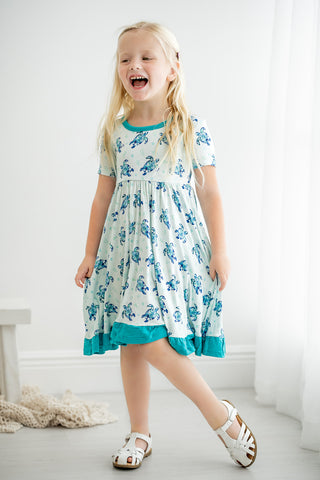 Sea of Turtles | Toddler & Girls Bamboo Ruffle Twirl Dress