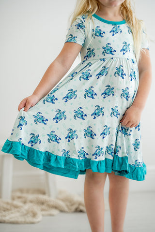 Sea of Turtles | Toddler & Girls Bamboo Ruffle Twirl Dress