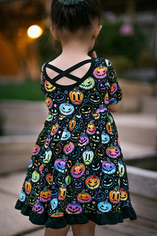 Halloween Pumpkins | Toddler & Girls Bamboo Ruffle Twirl Dress