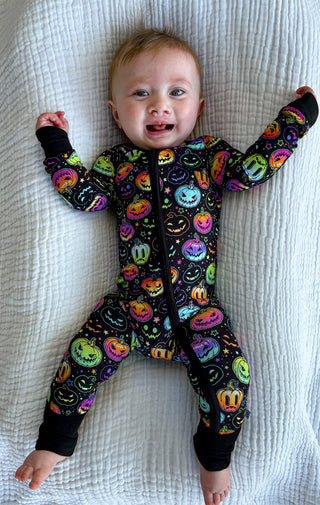 Halloween Pumpkins | Convertible Bamboo Zipper Baby Pajamas
