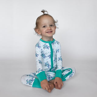 Sea of Turtles | Convertible Bamboo Zipper Baby Pajamas
