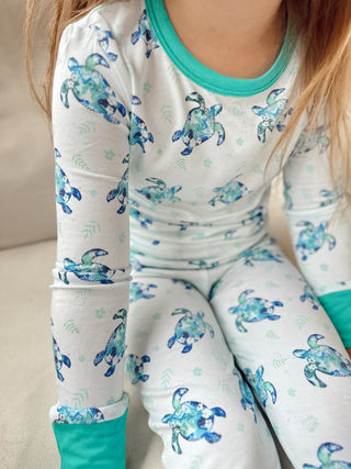 Sea of Turtles | Two-Piece Bamboo Long Sleeve Toddler & Kids Pajamas