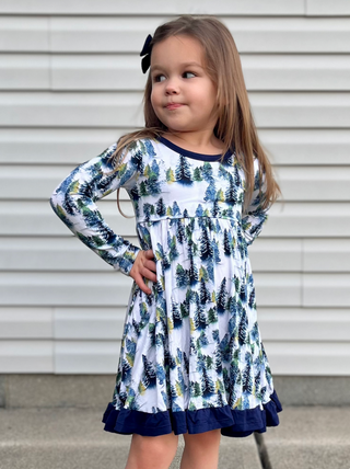 Winter Trees | Toddler & Girls Bamboo Ruffle Twirl Dress