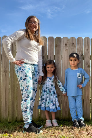 Azure Petals | Women's Bamboo Jogger Pajama Pants