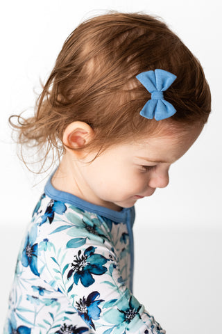 Steel Blue | Baby Bamboo Clip on Bow Set