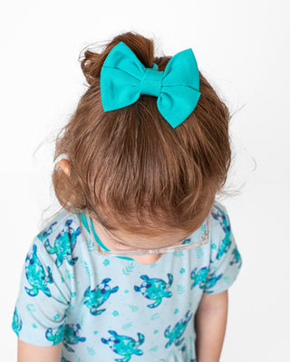 Turquoise | Bamboo Small Clip on Bow