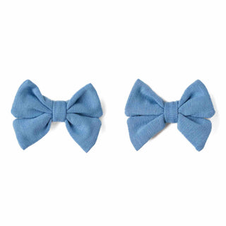 Steel Blue | Baby Bamboo Clip on Bow Set