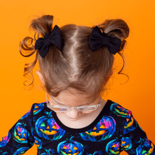 Black | Bamboo Pigtail Clip on Bow Set