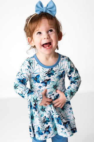Azure Petals | Baby & Toddler Bamboo Bodysuit Dress