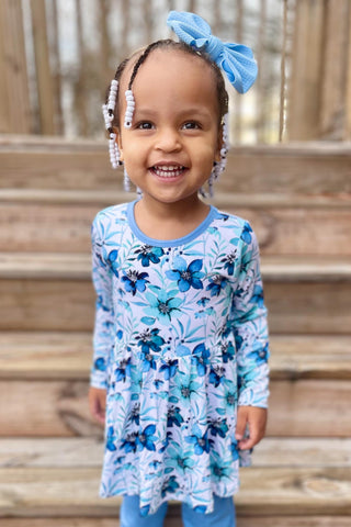 Azure Petals | Baby & Toddler Bamboo Bodysuit Dress