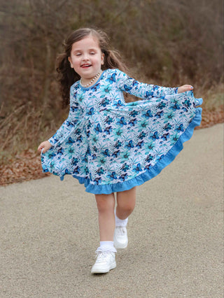 Azure Petals | Toddler & Girls Bamboo Ruffle Twirl Dress