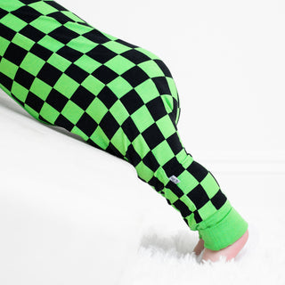 Green Checkers | Convertible Bamboo Zipper Baby Pajamas