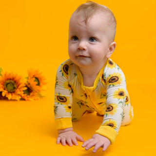 Sunflowers | Convertible Bamboo Zipper Baby Pajamas