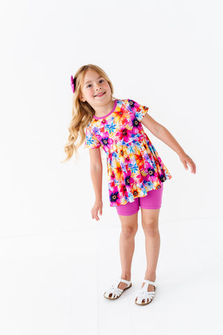 Painted Petals | Bamboo Peplum & Shorts Set