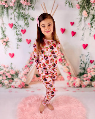 Sweet Strawberries | Two-Piece Bamboo Long Sleeve Toddler & Kids Pajamas