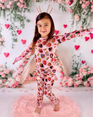 Sweet Strawberries | Two-Piece Bamboo Long Sleeve Toddler & Kids Pajamas