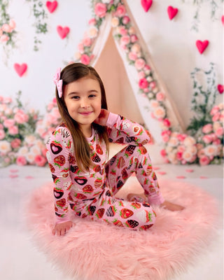 Sweet Strawberries | Two-Piece Bamboo Long Sleeve Toddler & Kids Pajamas