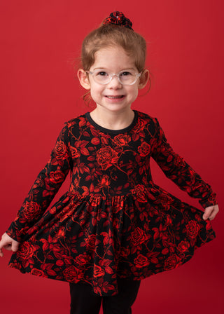 Midnight Roses | Bamboo Toddler & Girls Peplum Top & Leggings Set