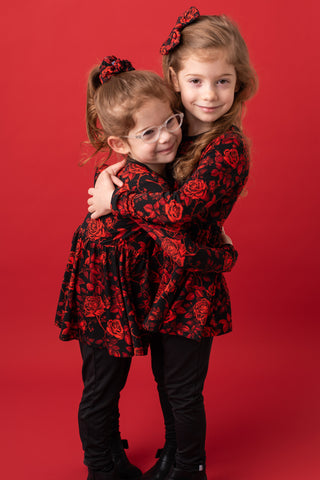 Midnight Roses | Bamboo Toddler & Girls Peplum Top & Leggings Set