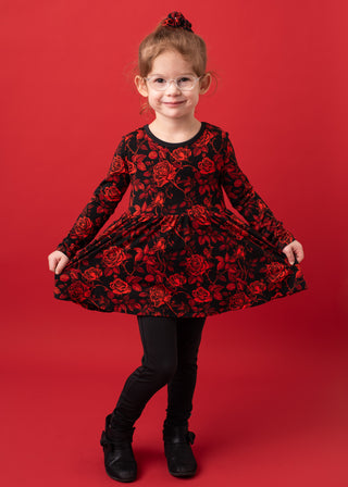 Midnight Roses | Bamboo Toddler & Girls Peplum Top & Leggings Set