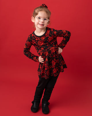 Midnight Roses | Bamboo Toddler & Girls Peplum Top & Leggings Set