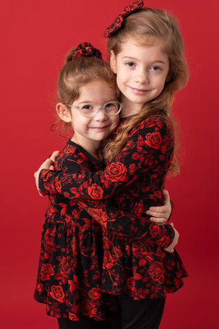 Midnight Roses | Bamboo Toddler & Girls Peplum Top & Leggings Set