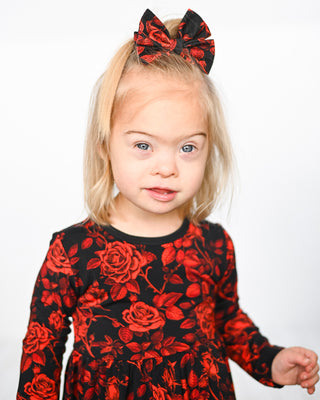 Midnight Roses | Bamboo Small Clip on Bow