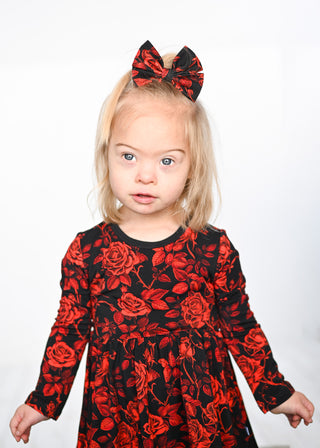 Midnight Roses | Bamboo Small Clip on Bow