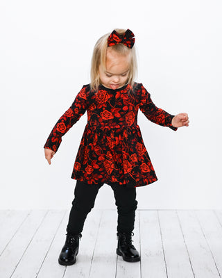 Midnight Roses | Bamboo Toddler & Girls Peplum Top & Leggings Set