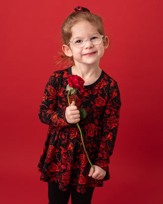 Midnight Roses | Bamboo Toddler & Girls Peplum Top & Leggings Set