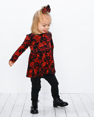 Midnight Roses | Bamboo Toddler & Girls Peplum Top & Leggings Set