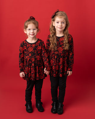 Midnight Roses | Bamboo Toddler & Girls Peplum Top & Leggings Set