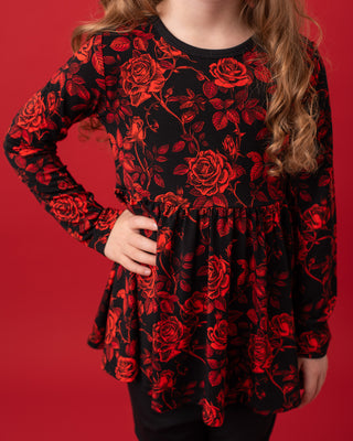 Midnight Roses | Bamboo Toddler & Girls Peplum Top & Leggings Set