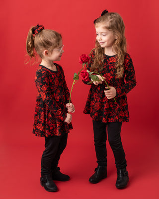 Midnight Roses | Bamboo Toddler & Girls Peplum Top & Leggings Set